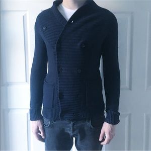 All Saints navy double-breasted cardigan sweater